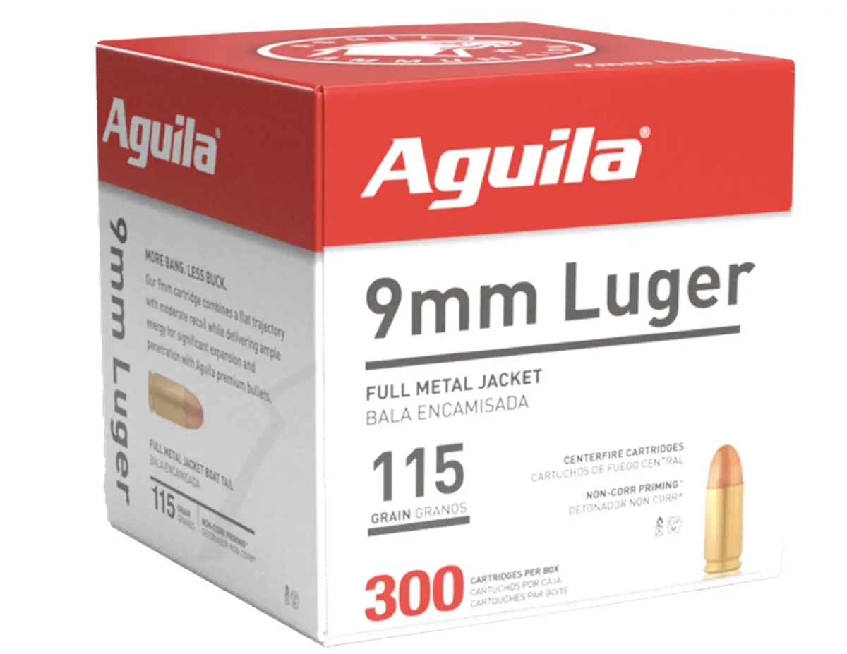 Aguila Ammunition 9mm Luger 115 Grain Full Metal Jacket Brass Case Pistol Ammo 300 Rounds 1E097700